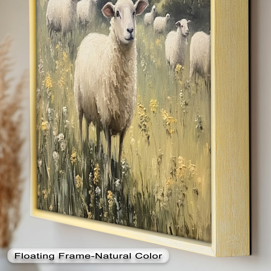 Sheep in Spring Meadow – Pastoral Oil Painting