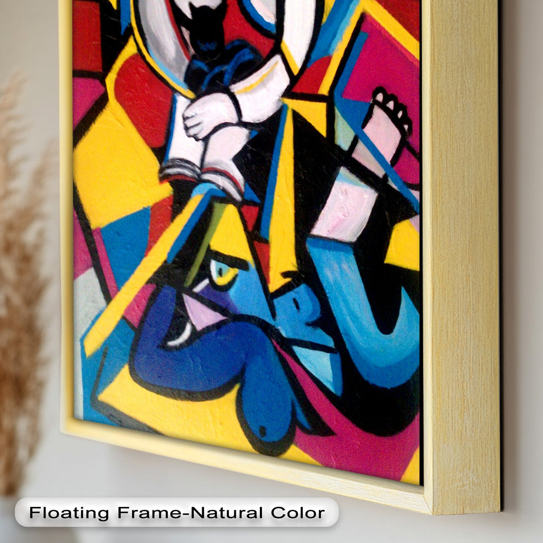 Cubist Woman with Cat Wall Art – Abstract Oil Painting