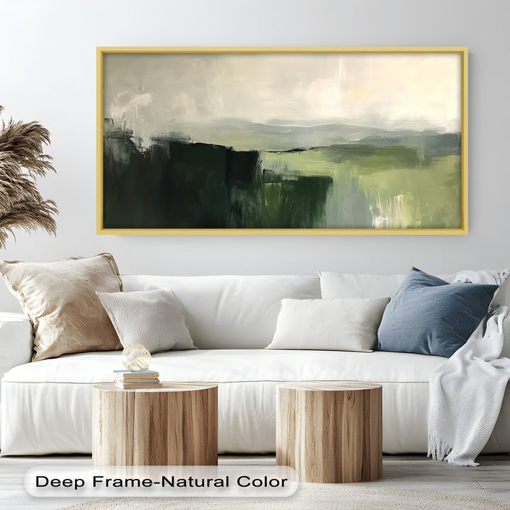 Misty Valley Horizon – Green Abstract Oil Painting