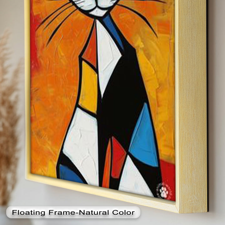 Geometrische Katze in kräftigen Farben – Picasso-Ölgemälde
