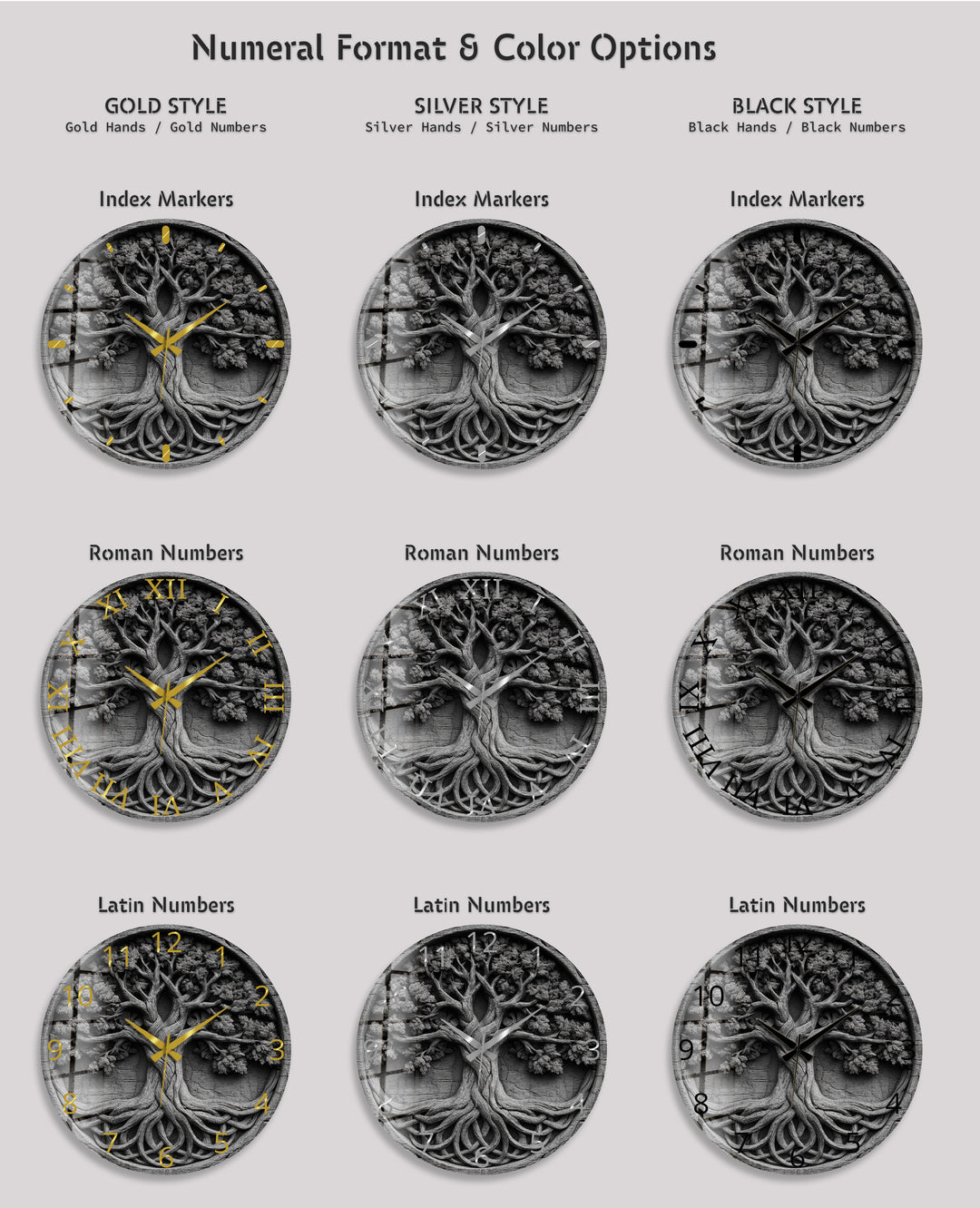 Black and White Tree of Life Glass Wall Clock – Celtic Style Art