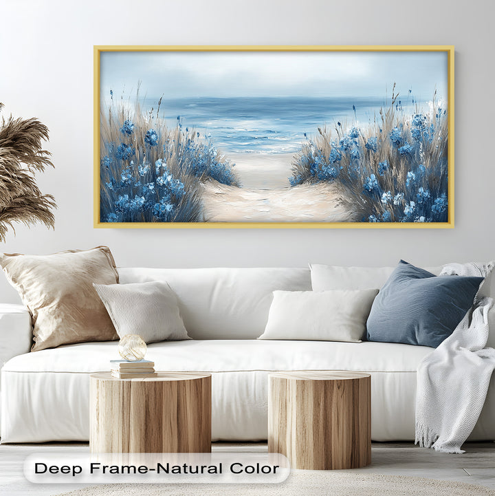 Blaue Blumenstrandlandschaft - Realismus Ölgemälde