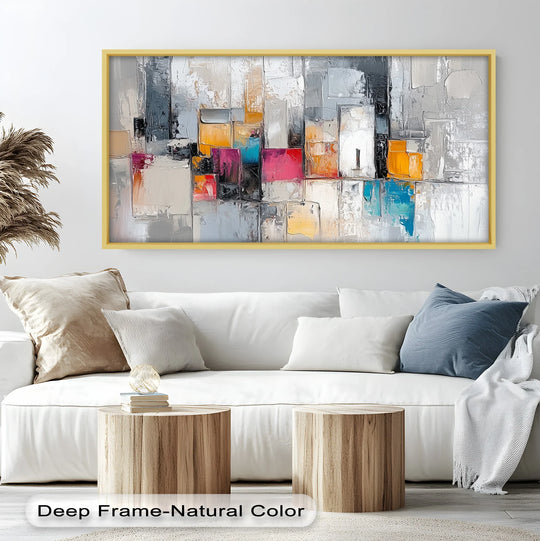 Realistic detail in this urban echo oil painting wall art showcases vibrant geometric blocks and textured elements, adding a modern, vivid touch to any space.