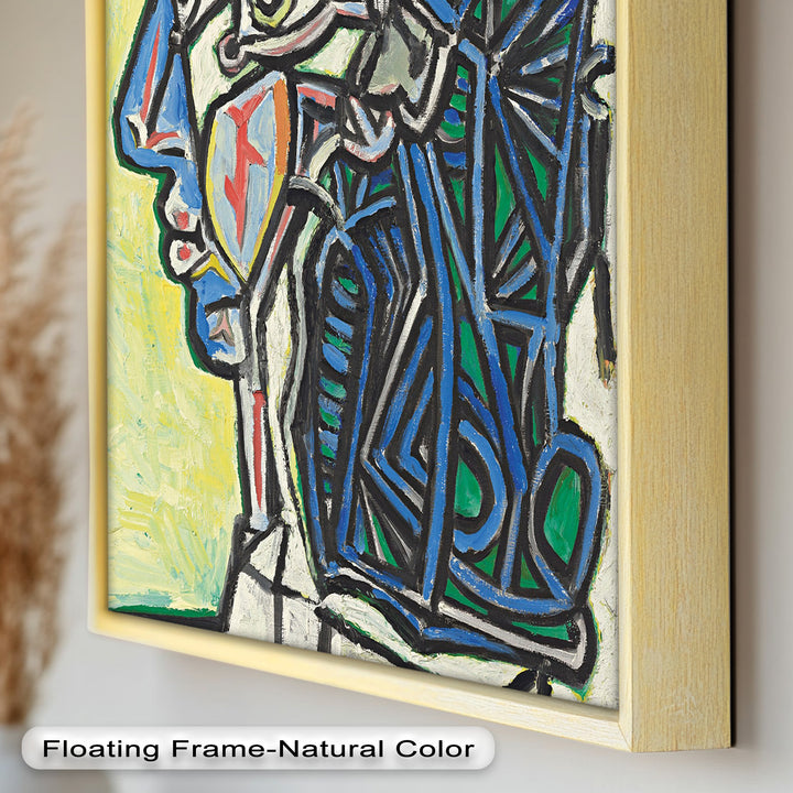 Angular Gaze – Geometric Portrait with Blue and Green Lines Picasso Oil Painting