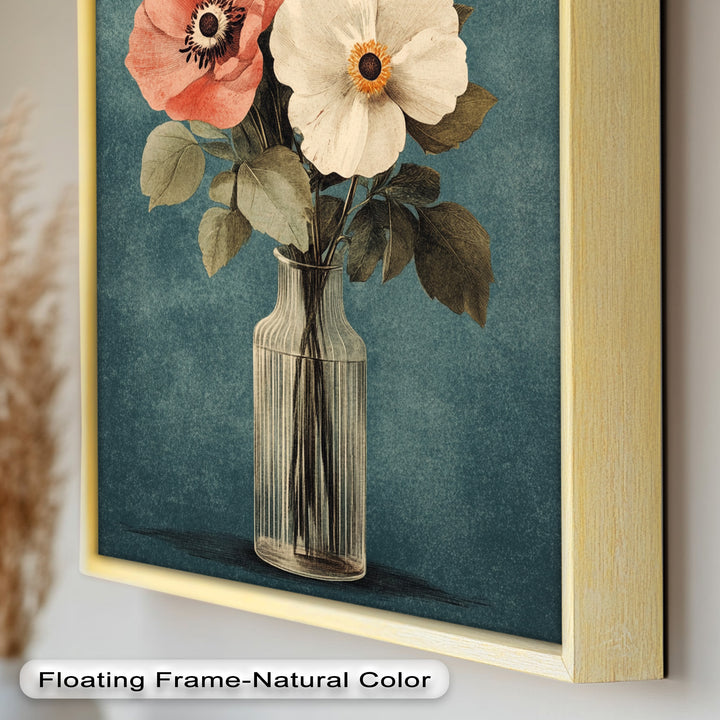 Vintage Mohnblumen in Glasvase – Romantisches Blumenölgemälde