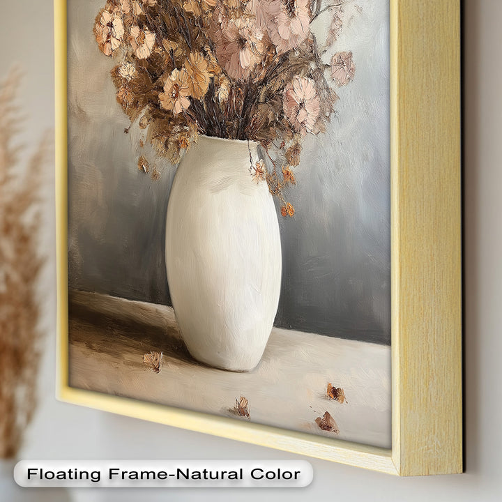 Brown Bouquet in White Vase - Flower Oil Painting