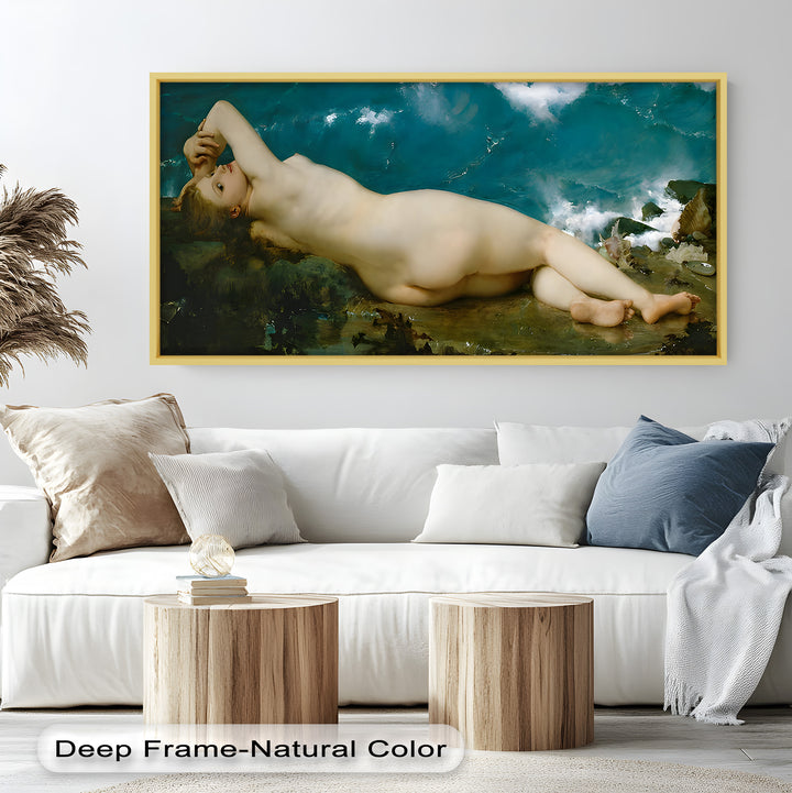 Sirensong Repose – Mythological Nude Beside the Sea Oil Painting