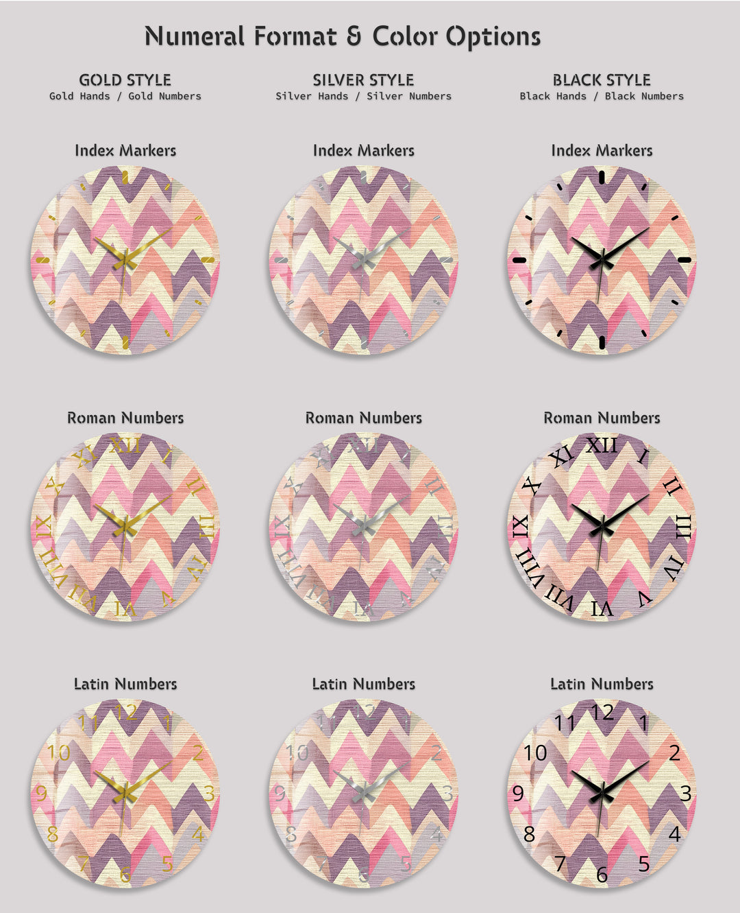 Pastel Chevron Glass Wall Clock – Pink Geometric Decor