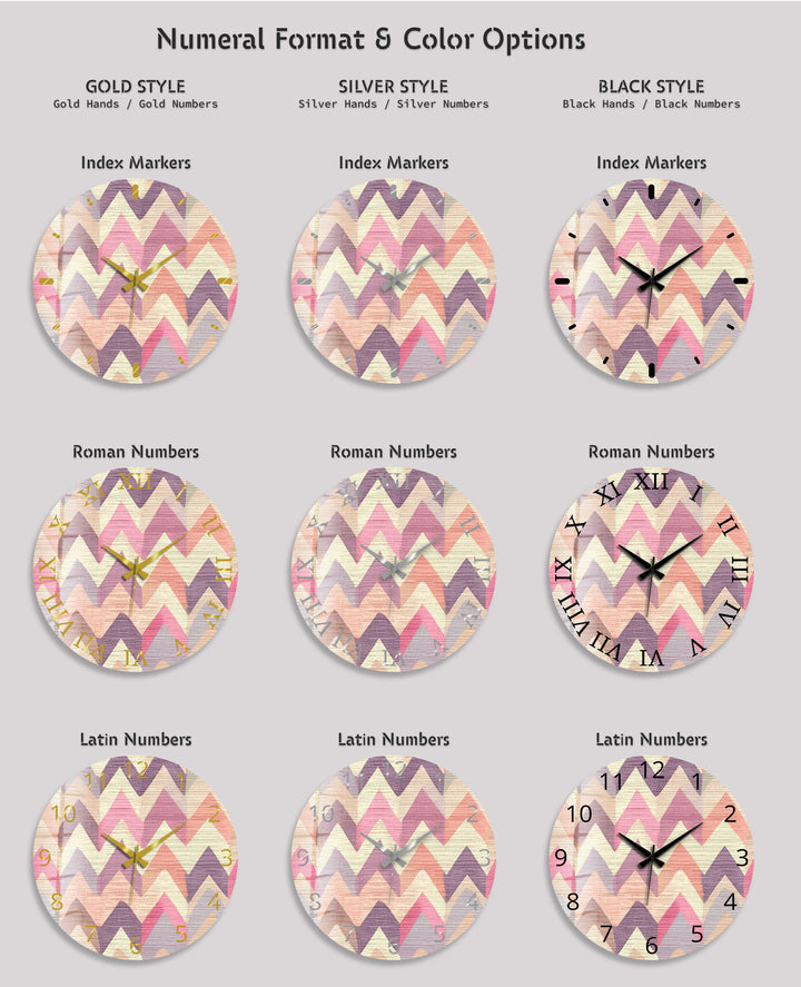 Pastel Chevron Glass Wall Clock – Pink Geometric Decor