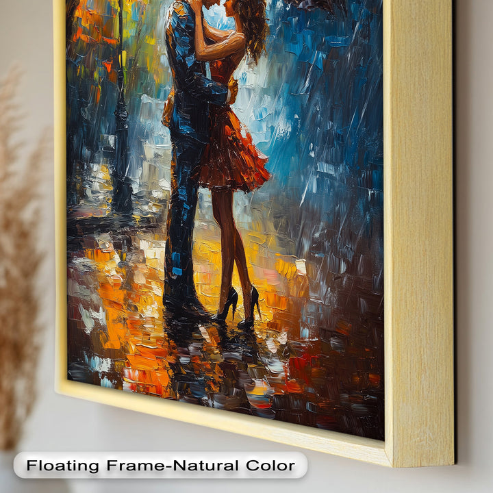 Evening Embrace – Romantic Rainy Street Scene Love Oil Painting
