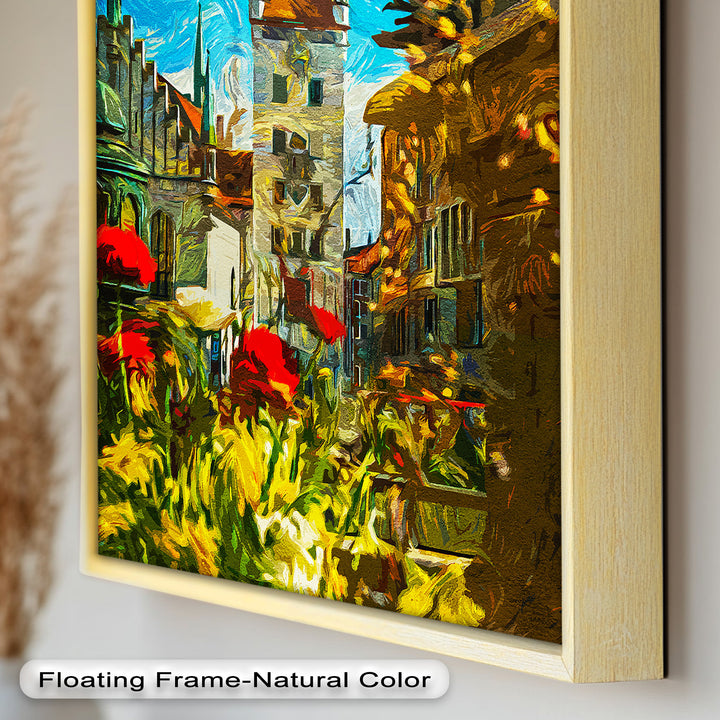 Sunlit Cathedral Square – Vibrant European Cityscape Picasso Oil Painting