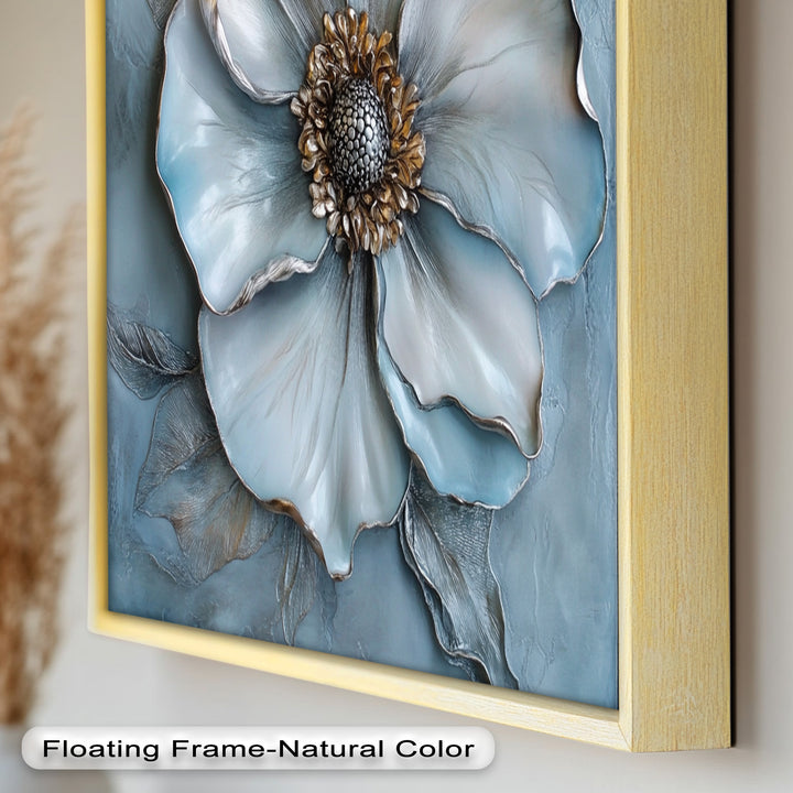 Blue Mist Bloom – Sculptural Petal Flower Oil Painting