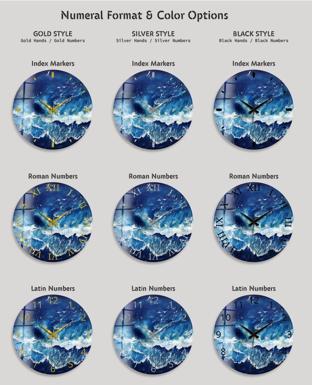Abstract Blue Ocean Glass Wall Clock – Coastal Wave Art