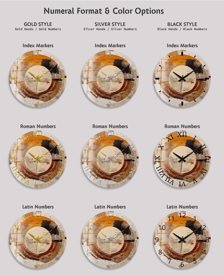 Neutral Abstract Glass Wall Clock – Earth Tone Circle Art