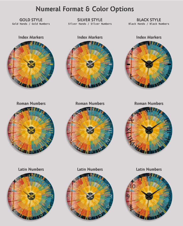 Abstract Sunburst Glass Wall Clock – Colorful Modern Art