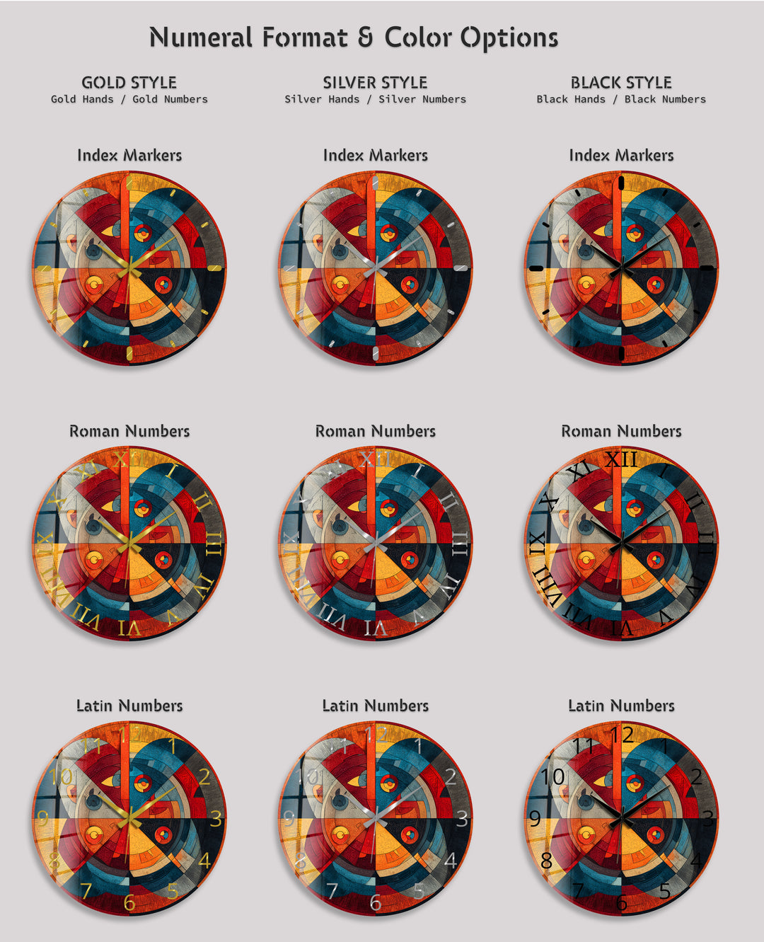 Retro-Wanduhr aus geometrischem Glas – abstraktes Dekor aus der Mitte des Jahrhunderts