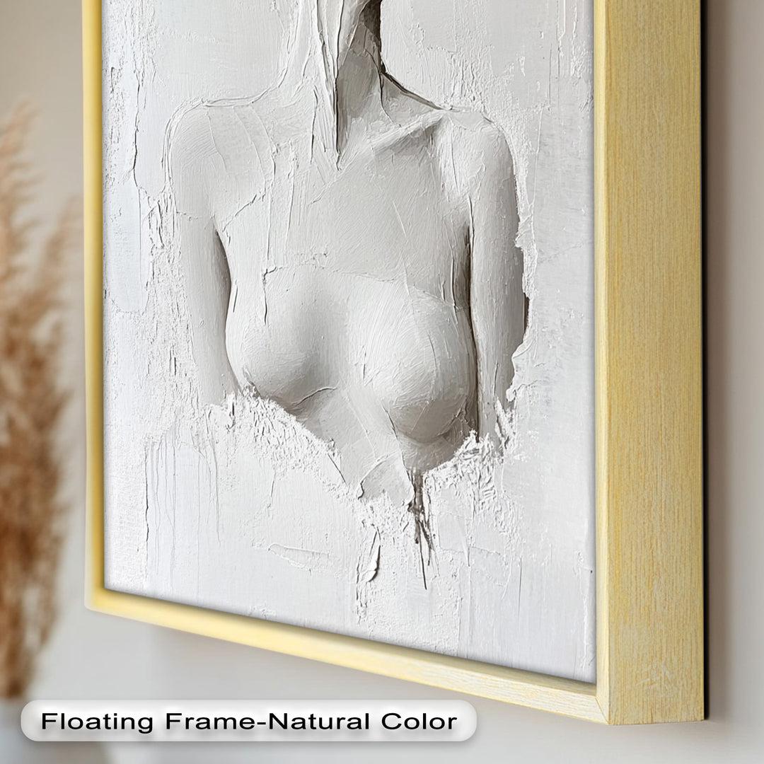 Silent Form – Minimalist White Abstract Female Oil Painting