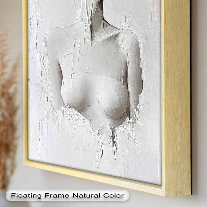 Silent Form – Minimalist White Abstract Female Oil Painting