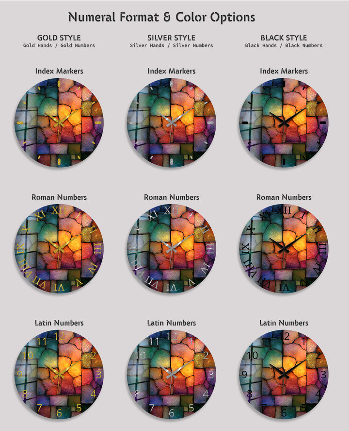 Colorful Mosaic Glass Wall Clock – Abstract Stone Pattern Decor