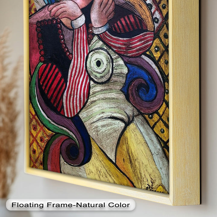 Melancholy in Stripes – Colorful Cubist Woman Portrait Picasso Oil Painting