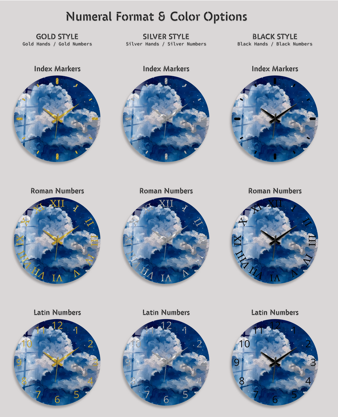 Blaue Wolke Glaswanduhr – abstrakte Himmelswanddekoration