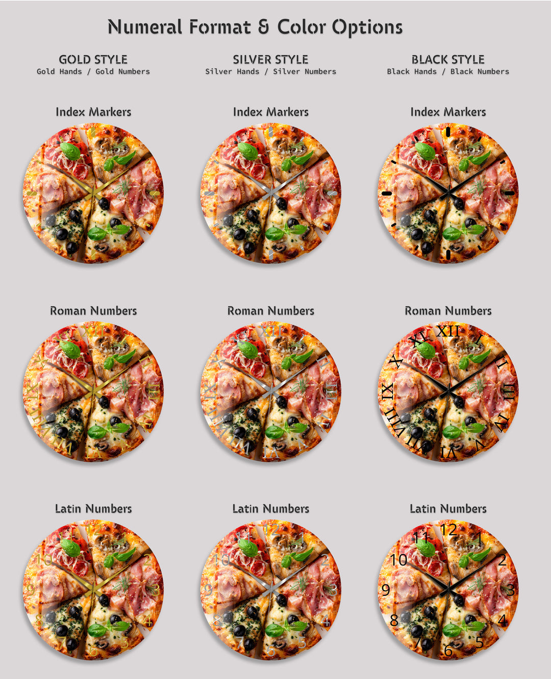 Pizza Glass Wall Clock – Italian Kitchen Wall Decor