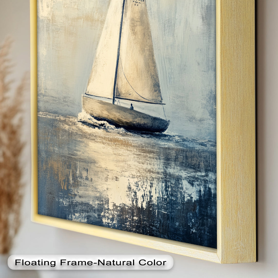Golden Sail – Minimalistisches Ölgemälde „Boot auf See“