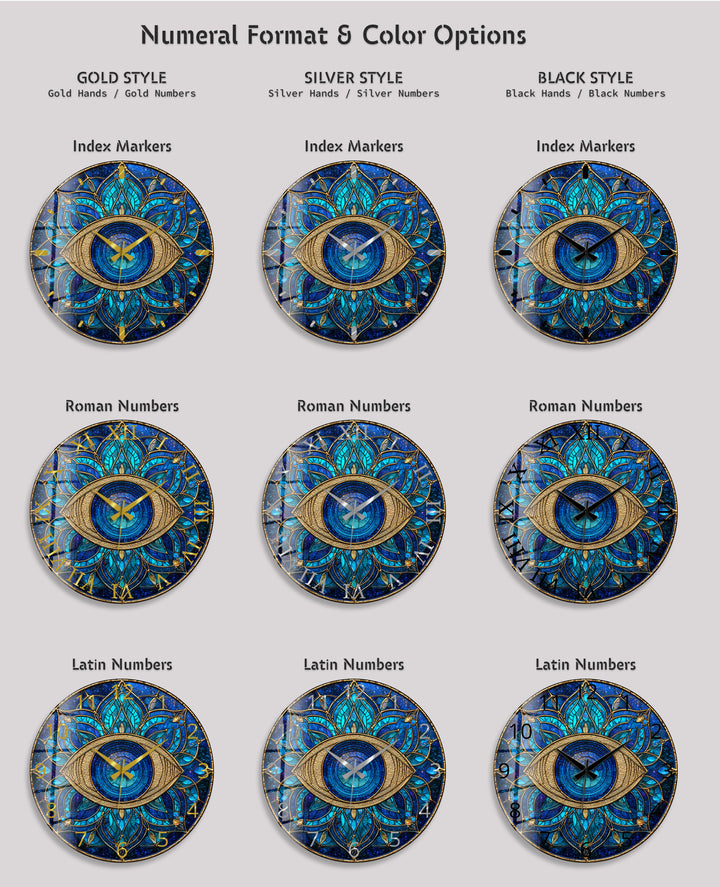 Evil Eye Glass Wall Clock – Blue Mandala Wall Decor