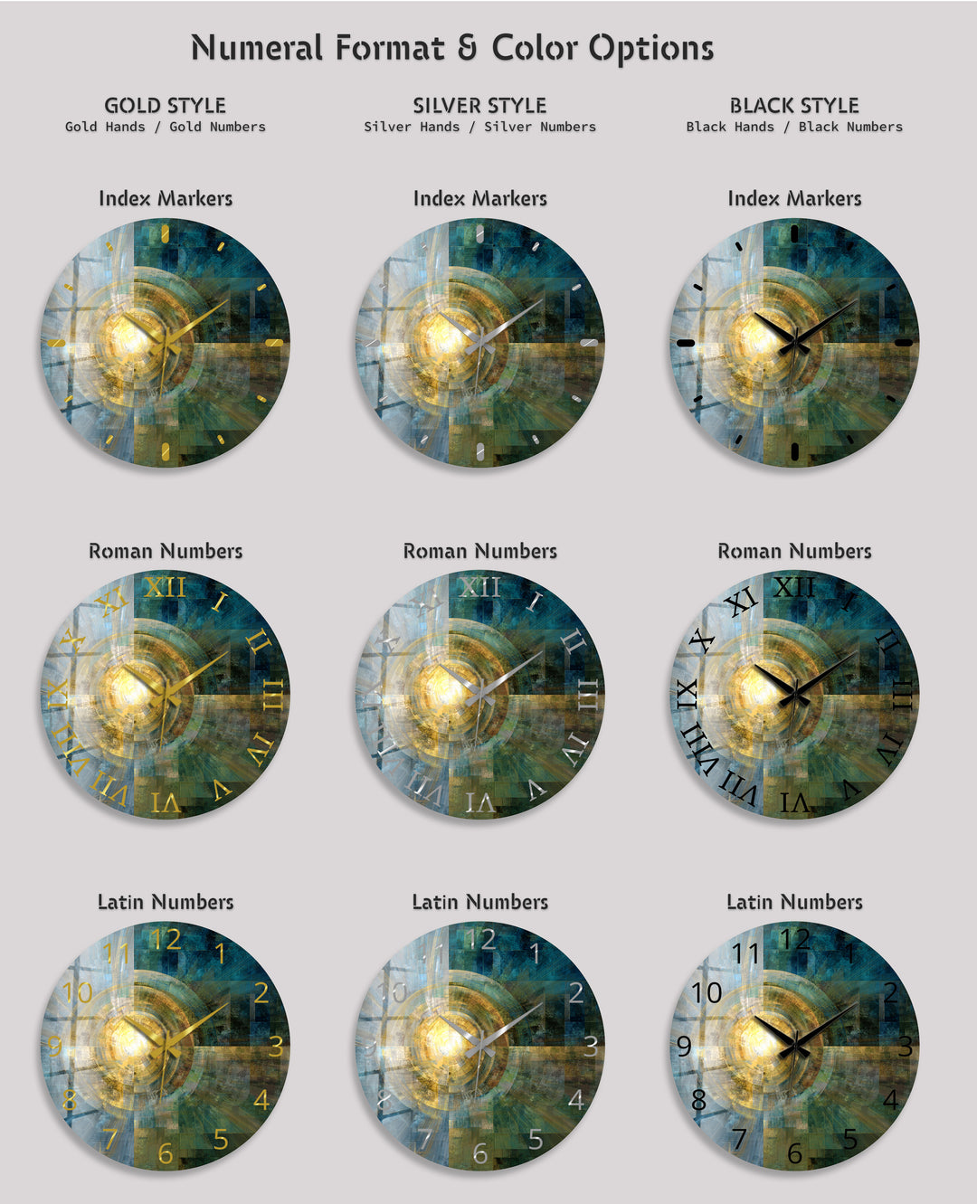 Teal and Gold Glass Wall Clock – Abstract Geometric Art