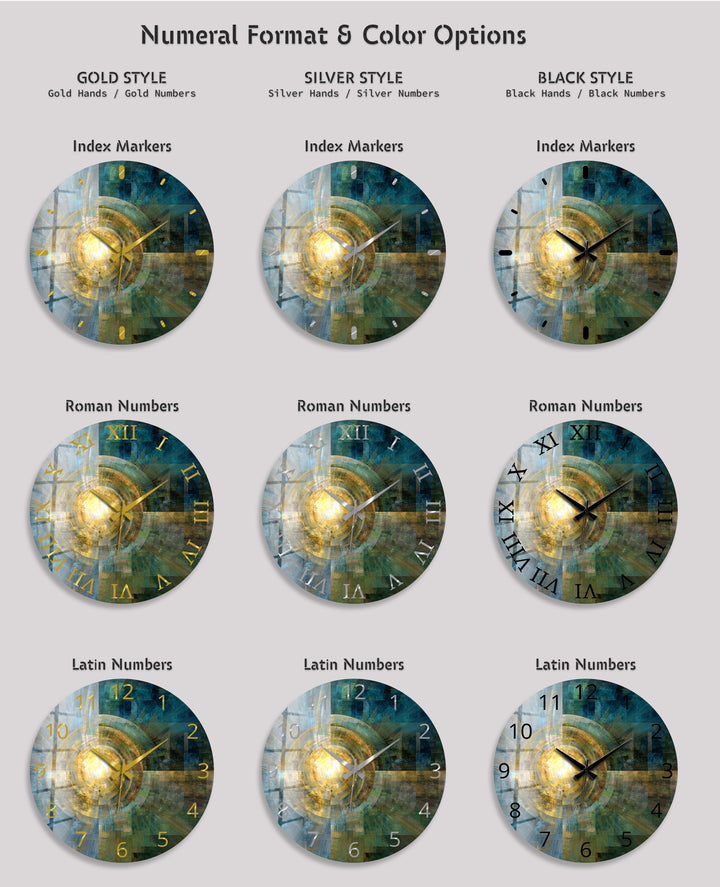 Teal and Gold Glass Wall Clock – Abstract Geometric Art