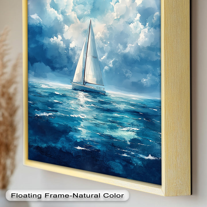 Blue Sky – White Sailboat Oil Painting