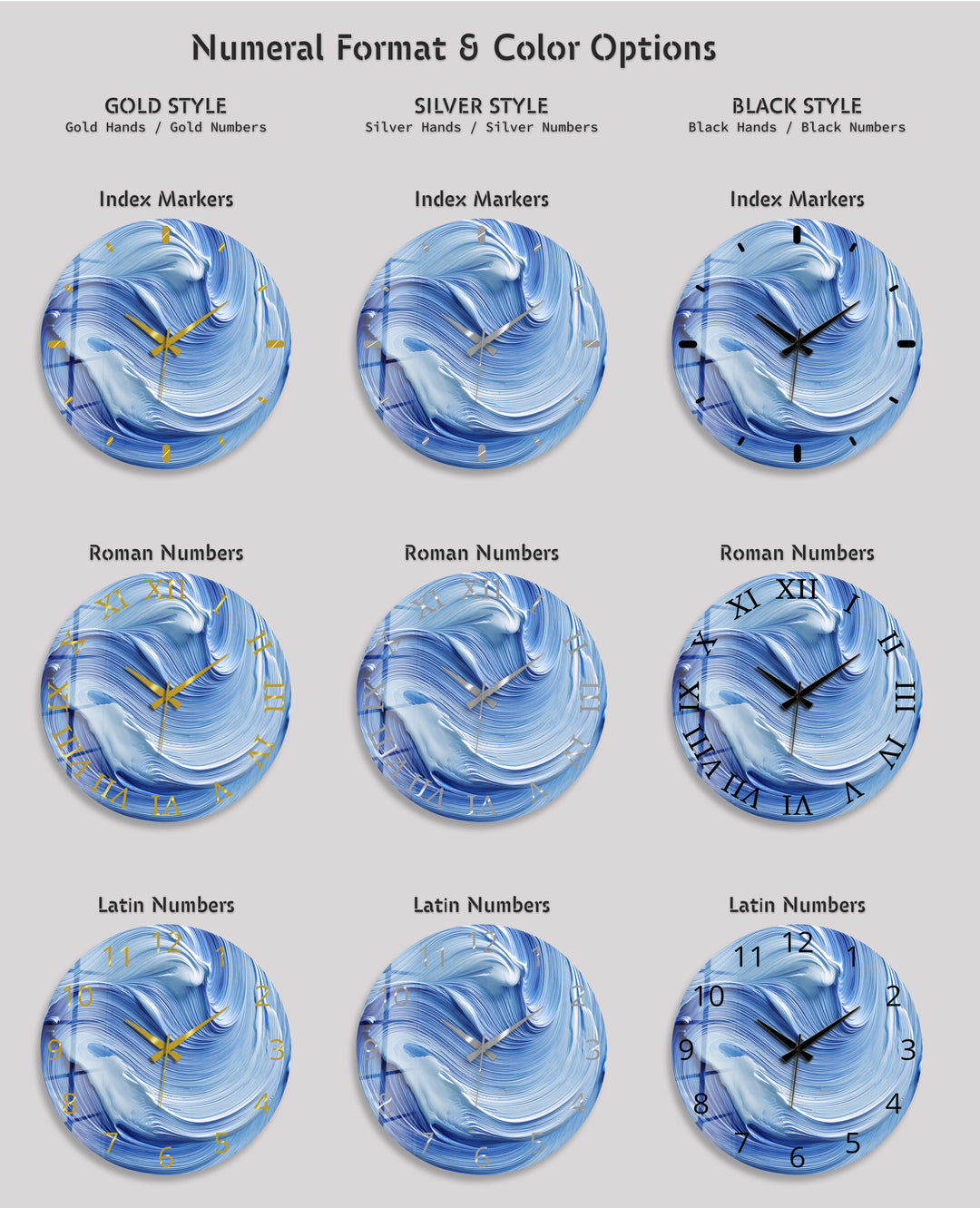 Blue Swirl Glass Wall Clock – Abstract Ölgemälde  Decor