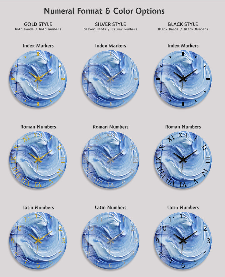 Blue Swirl Glass Wall Clock – Abstract Ölgemälde  Decor