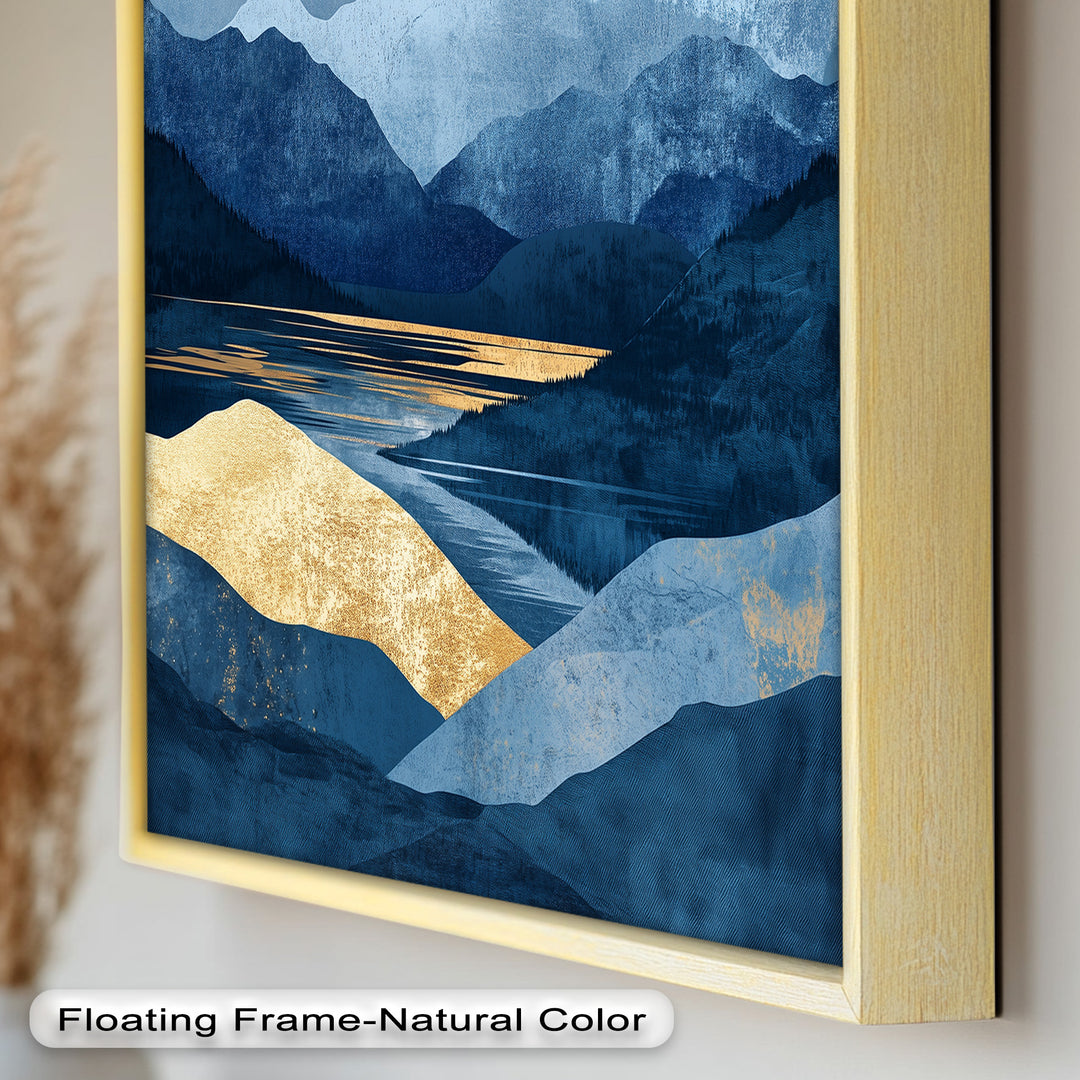 Golden Horizon – Abstract Blue Mountain Landscape Oil Painting