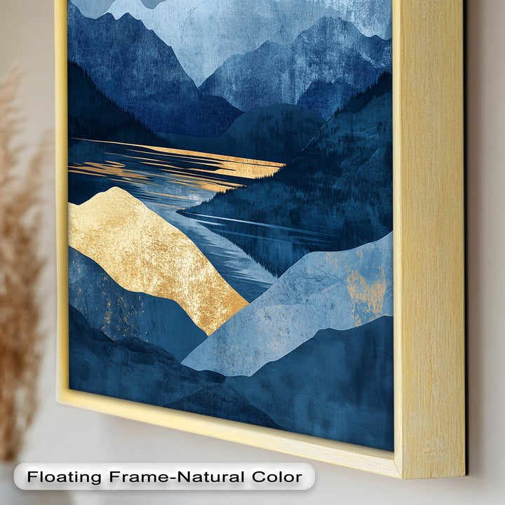 Golden Horizon – Abstract Blue Mountain Landscape Oil Painting