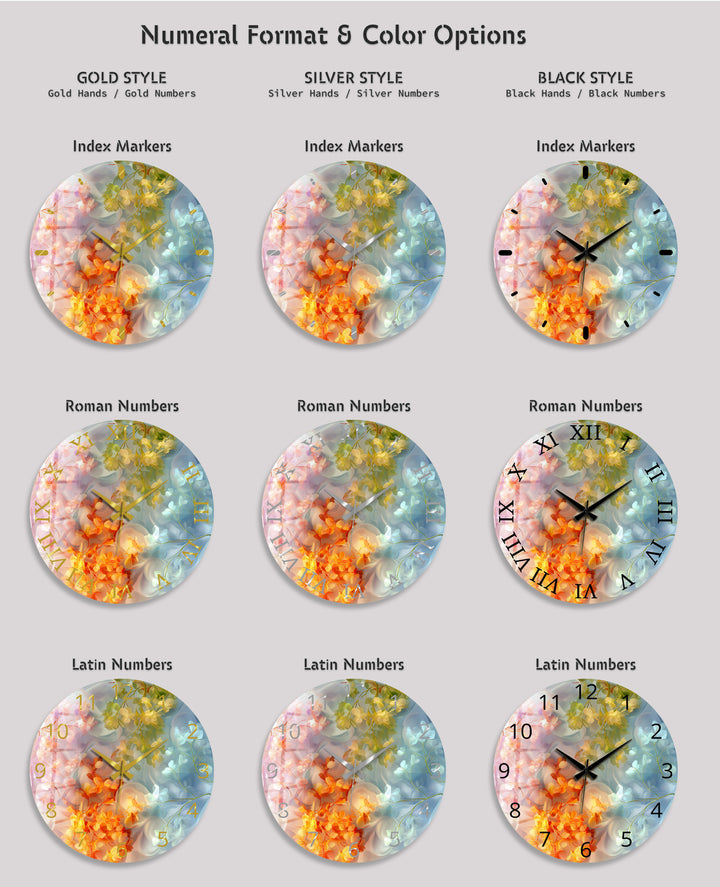 Pastel Floral Glass Wall Clock – Dreamy Botanical Decor