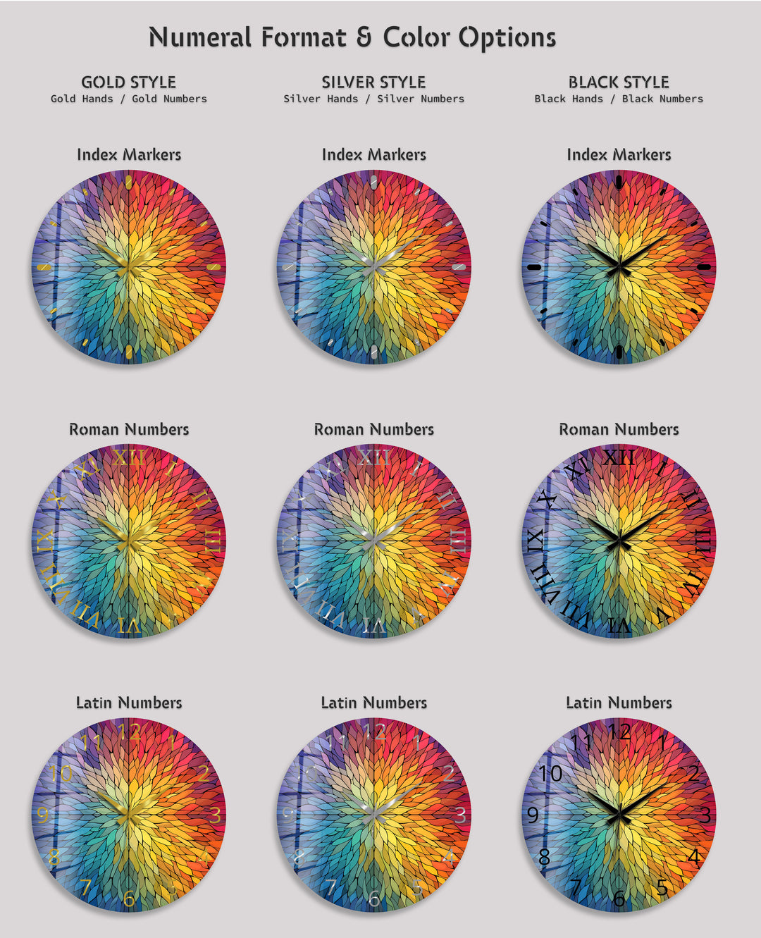 Rainbow Glass Wall Clock – Colorful Geometric Stained Glass Art