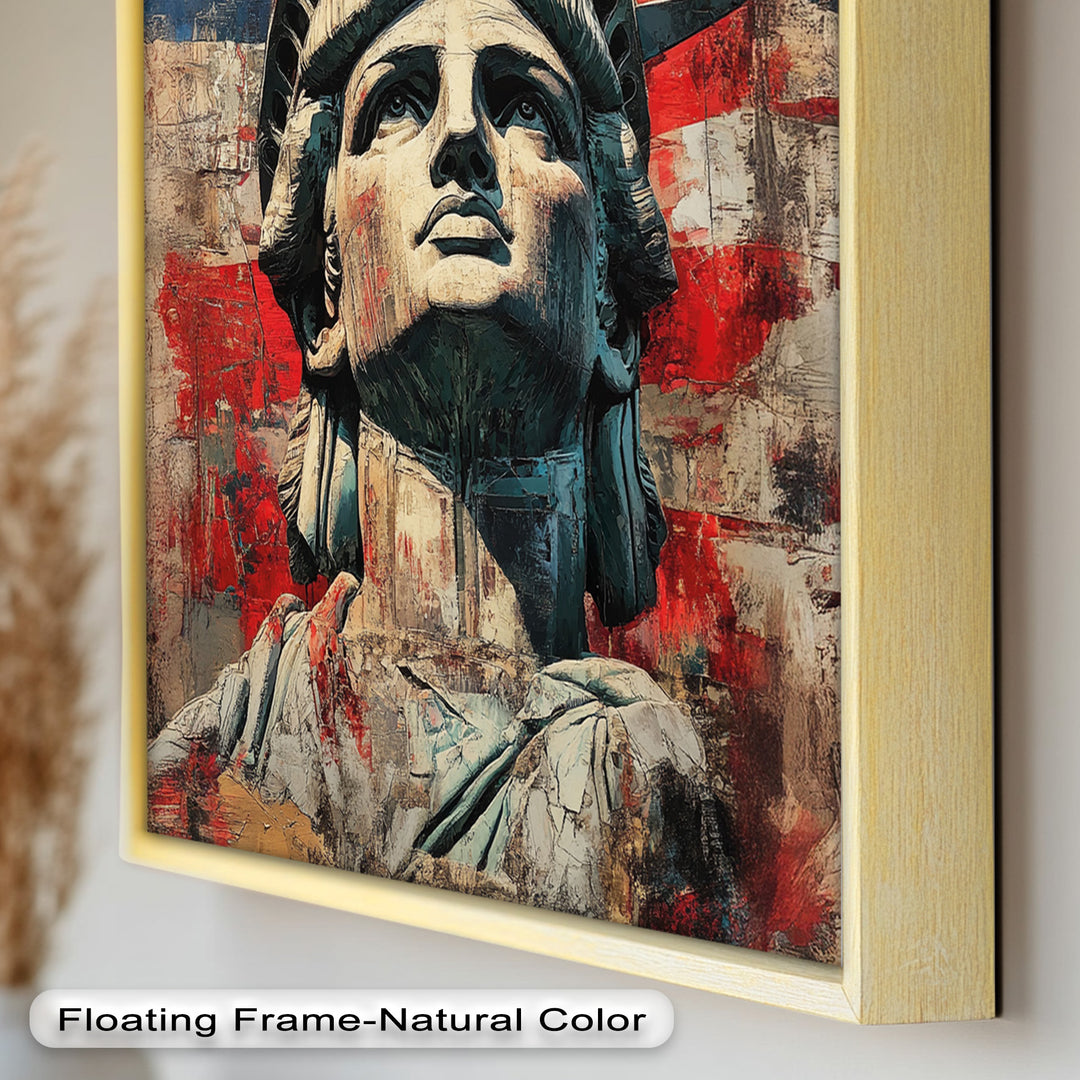 Freiheitsstatue mit amerikanischer Flagge - Patriotisches Ölgemälde