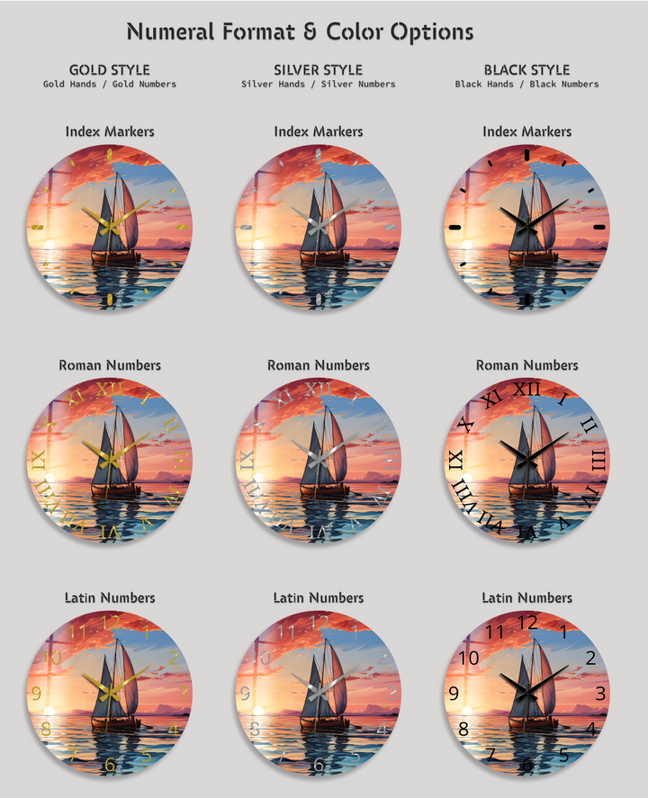 Sunset Sailboat Glass Wall Clock – Coastal Nautical Decor