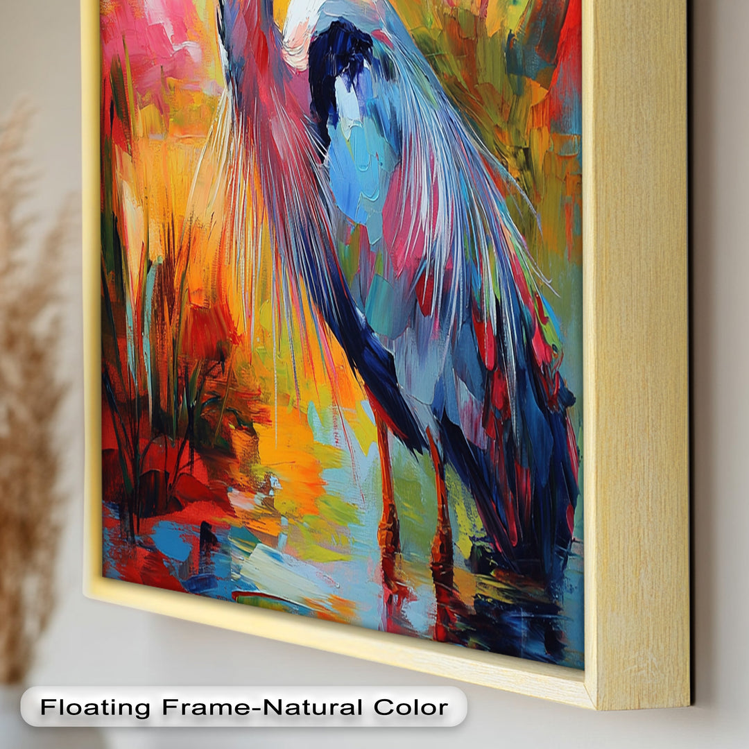 Colored Heron in Abstract Color Splash – Animal Oil Painting