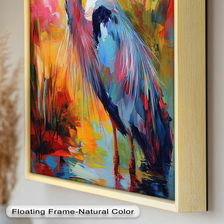 Colored Heron in Abstract Color Splash – Animal Oil Painting