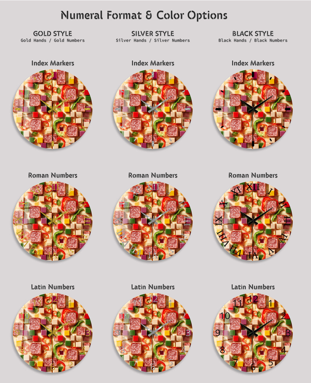 Pizza Glass Wall Clock – Colorful Kitchen Food Decor