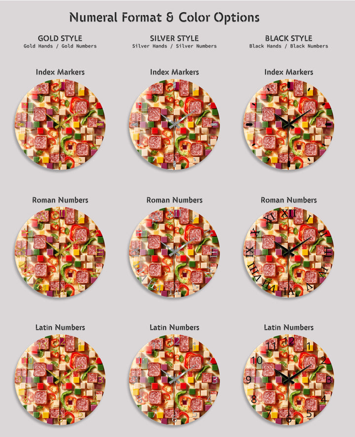 Pizza Glass Wall Clock – Colorful Kitchen Food Decor