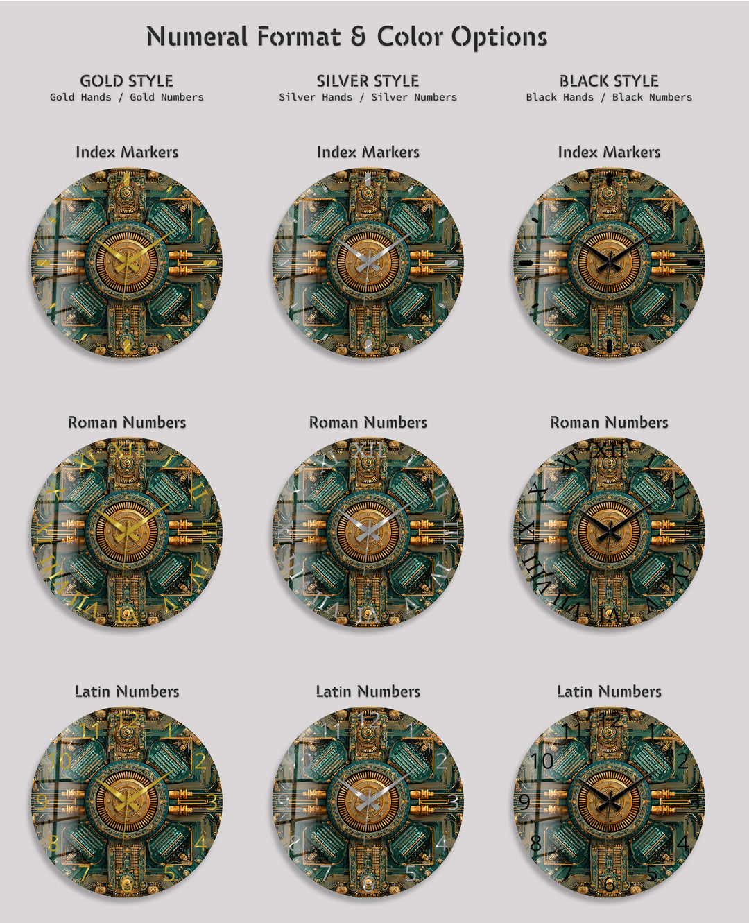 Steampunk-Wanduhr aus Glas – goldenes mechanisches Zahnraddekor