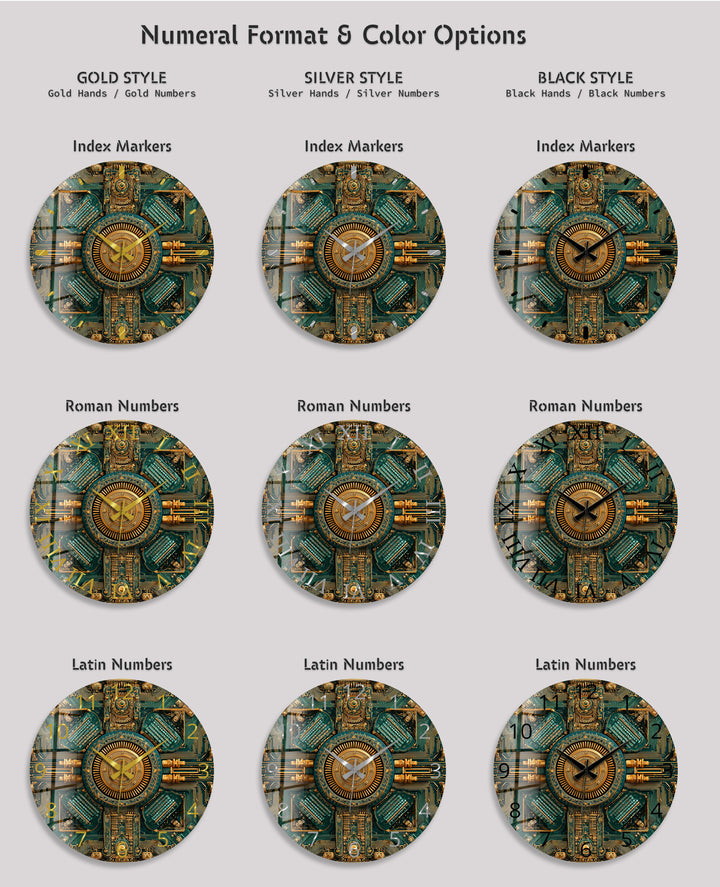 Steampunk-Wanduhr aus Glas – goldenes mechanisches Zahnraddekor