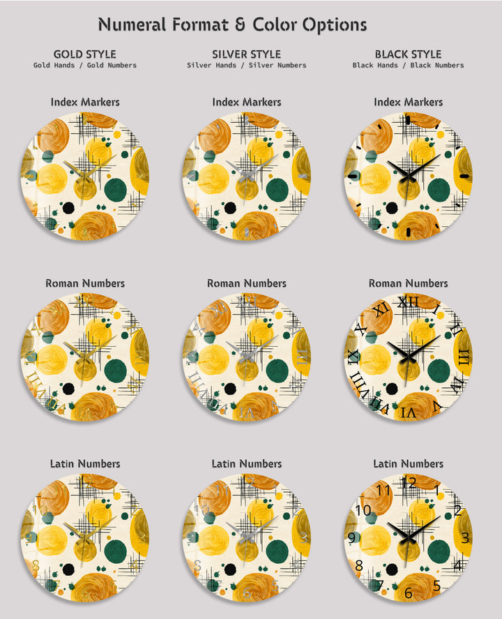 Mustard Yellow Glass Wall Clock – Retro Abstract Circle Art