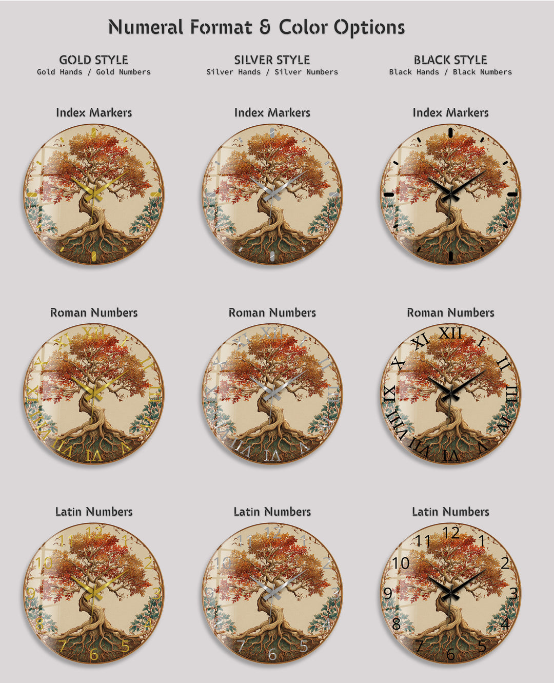 Autumn Tree of Life Glass Wall Clock – Rustic Fall Decor