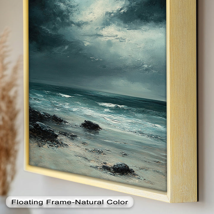 Stormy Beach Wall Art - Seascape Framed Oil Painting