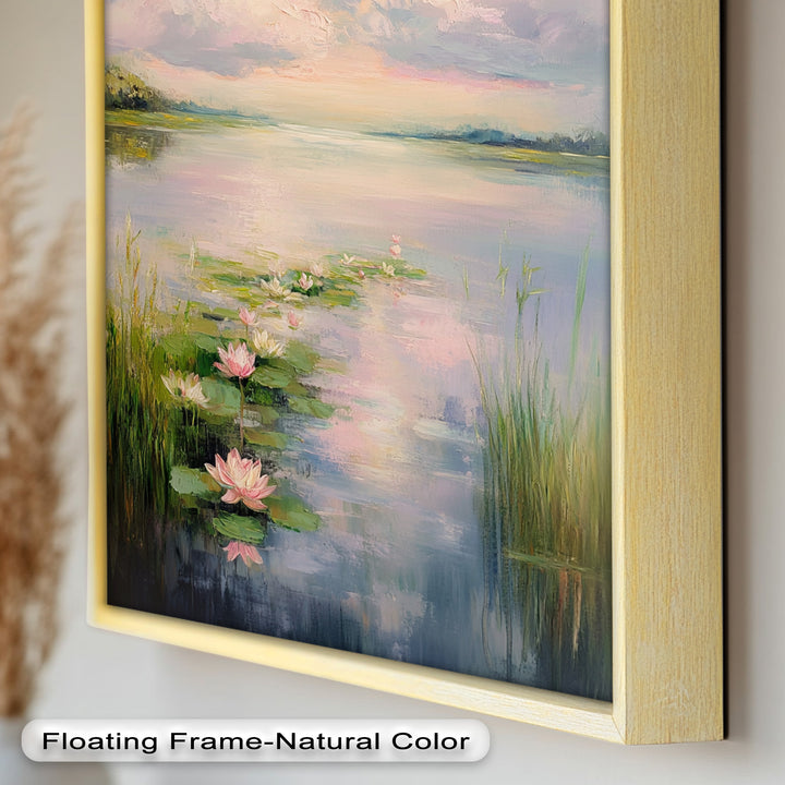 Lotus Tranquility – Seerosen auf pastellfarbenem Seeblumen-Ölgemälde
