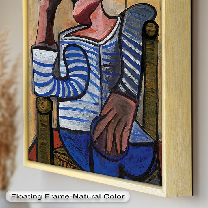 Melancholy in Stripes – Seated Man with Blue Shirt Picasso Oil Painting